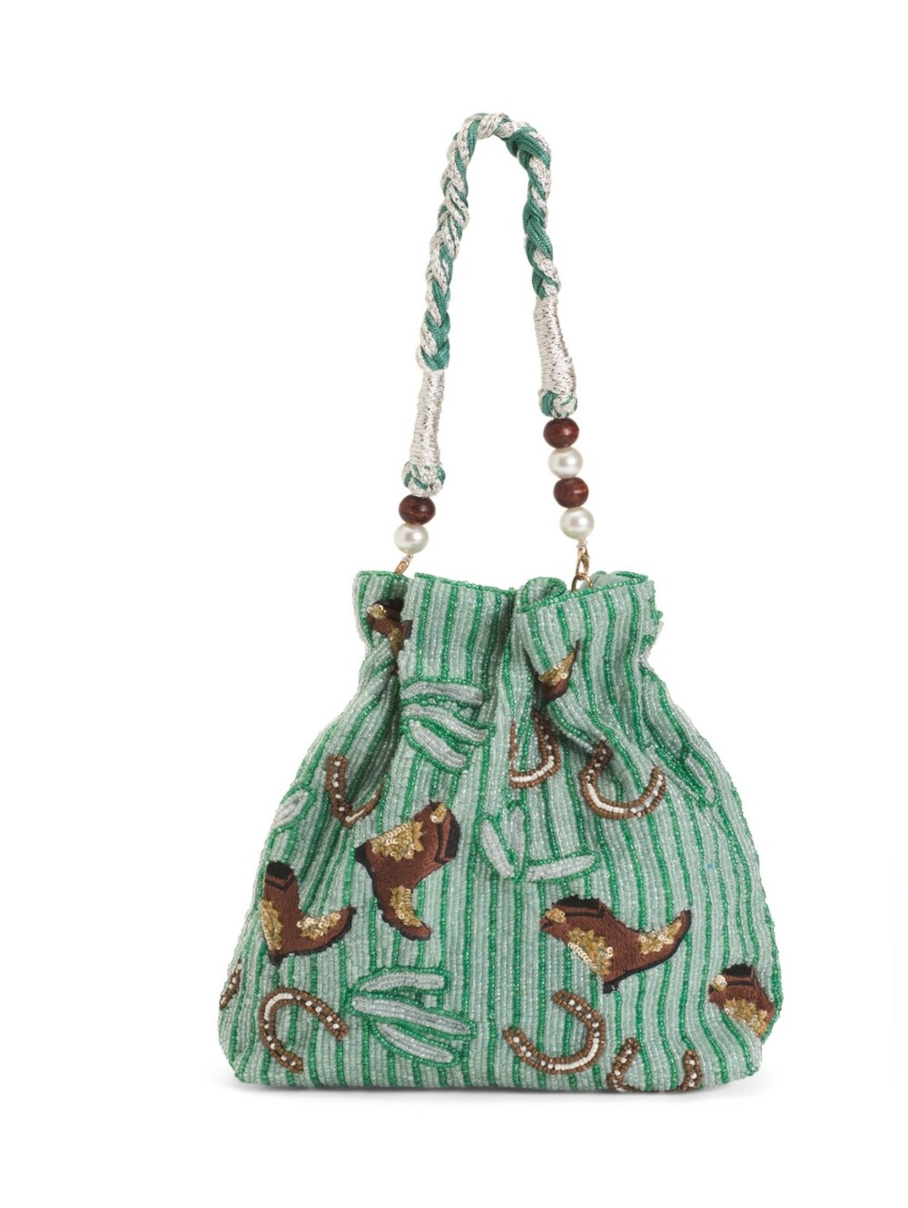 HANDCRAFTED IN INDIA BEADED EMBROIDERED BAG "Cowboy Boots/ Horseshoe/ Cactus "
